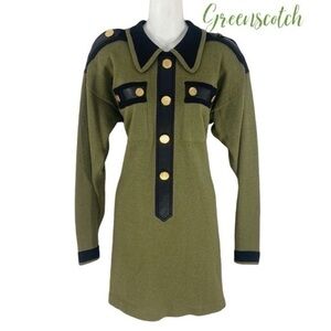 Vintage Cache green black knit military influenced dress Medium M W3